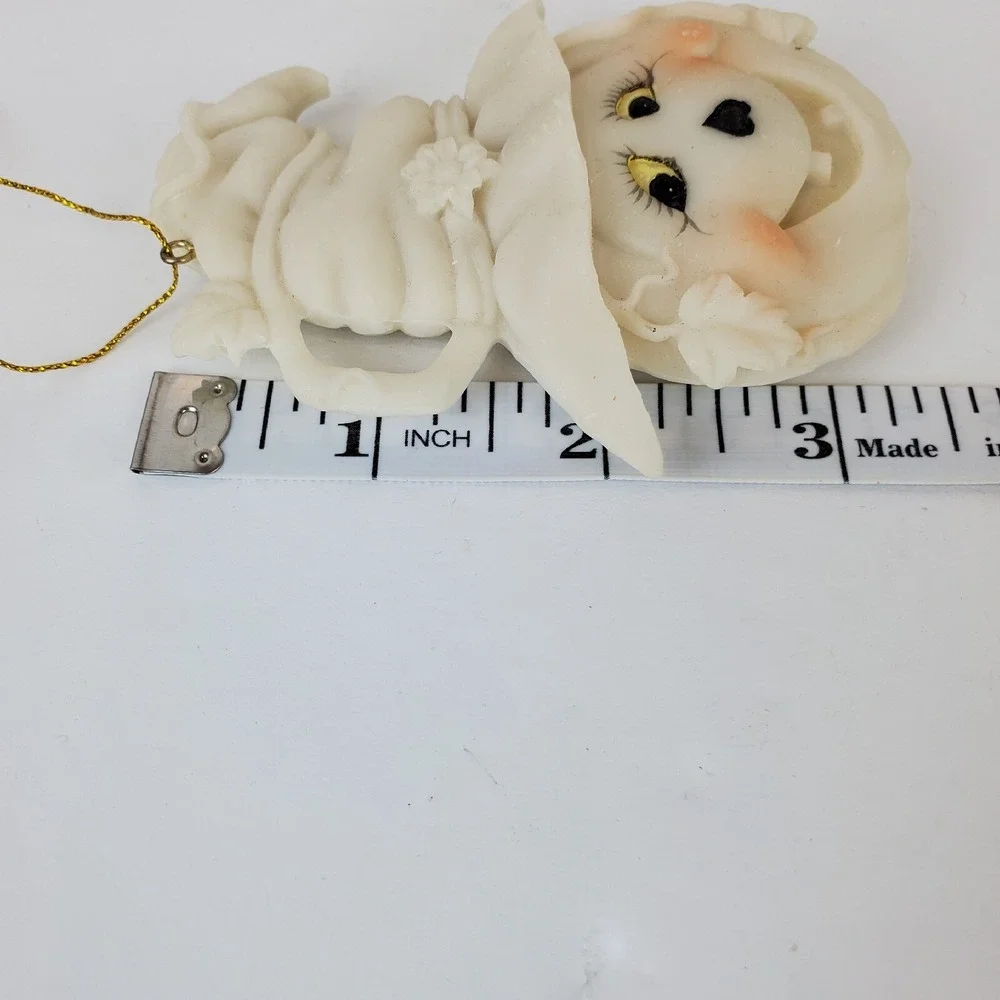 4 Vintage Witch Scarecrow Pumpkin Ceramic Resin Halloween Ornaments Off White